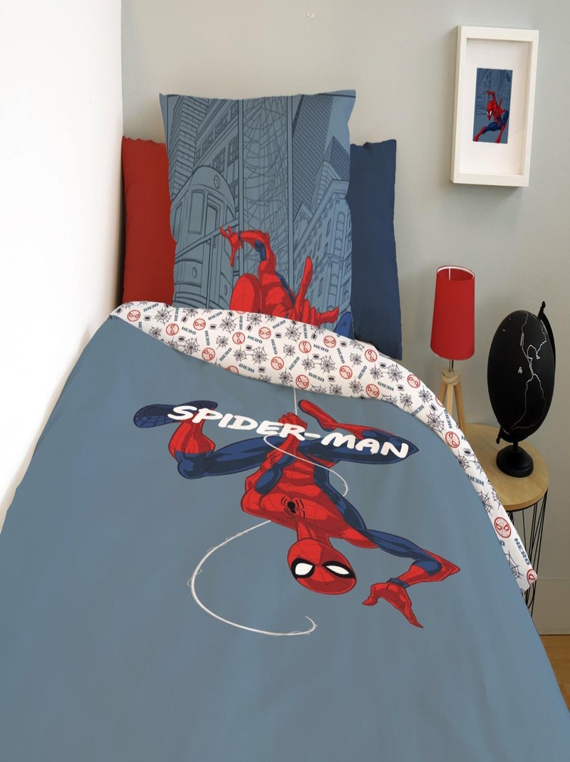 MARVEL - Housse de couette Spiderman 140x200 cm - 100% Coton - Bleu Bleu - Kiabi