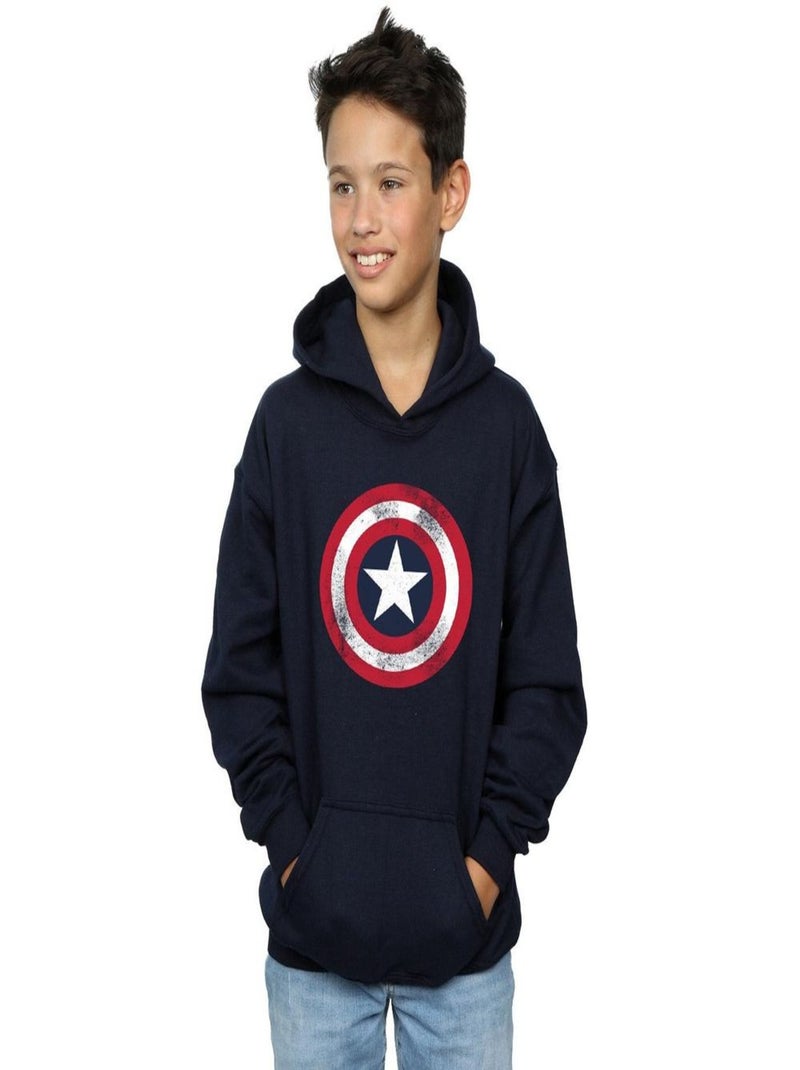 Marvel - Sweat à capuche motif Captain America motif/style bouclier usé Bleu marine - Kiabi