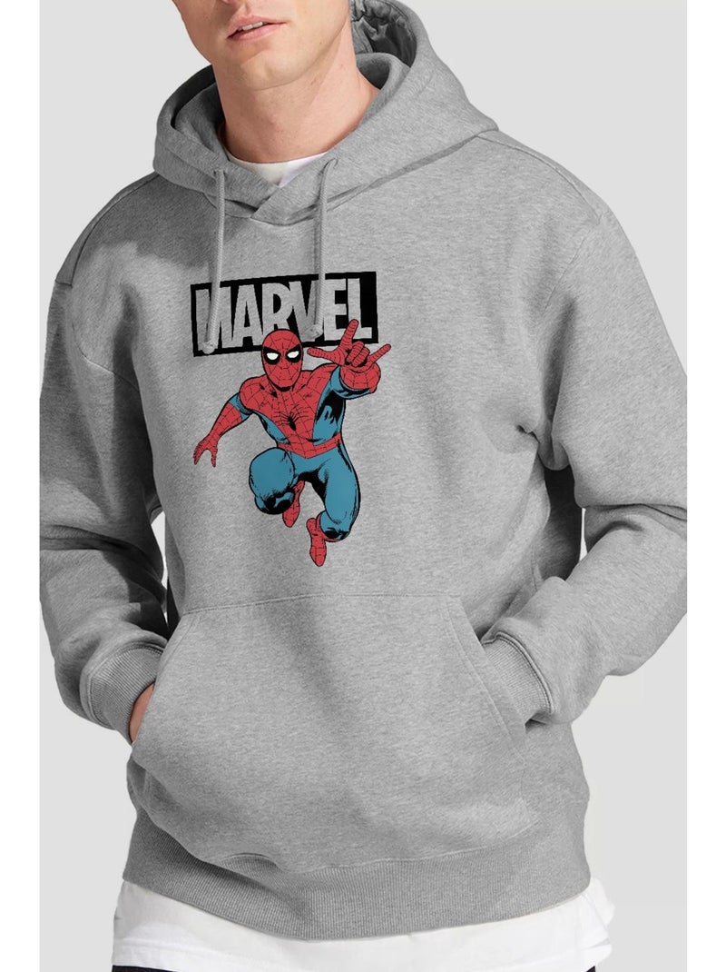 Marvel - Sweat à capuche motif Homme araignée style saut Gris chiné - Kiabi