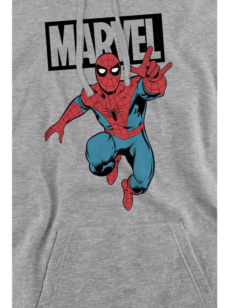 Marvel - Sweat à capuche motif Homme araignée style saut Gris chiné - Kiabi