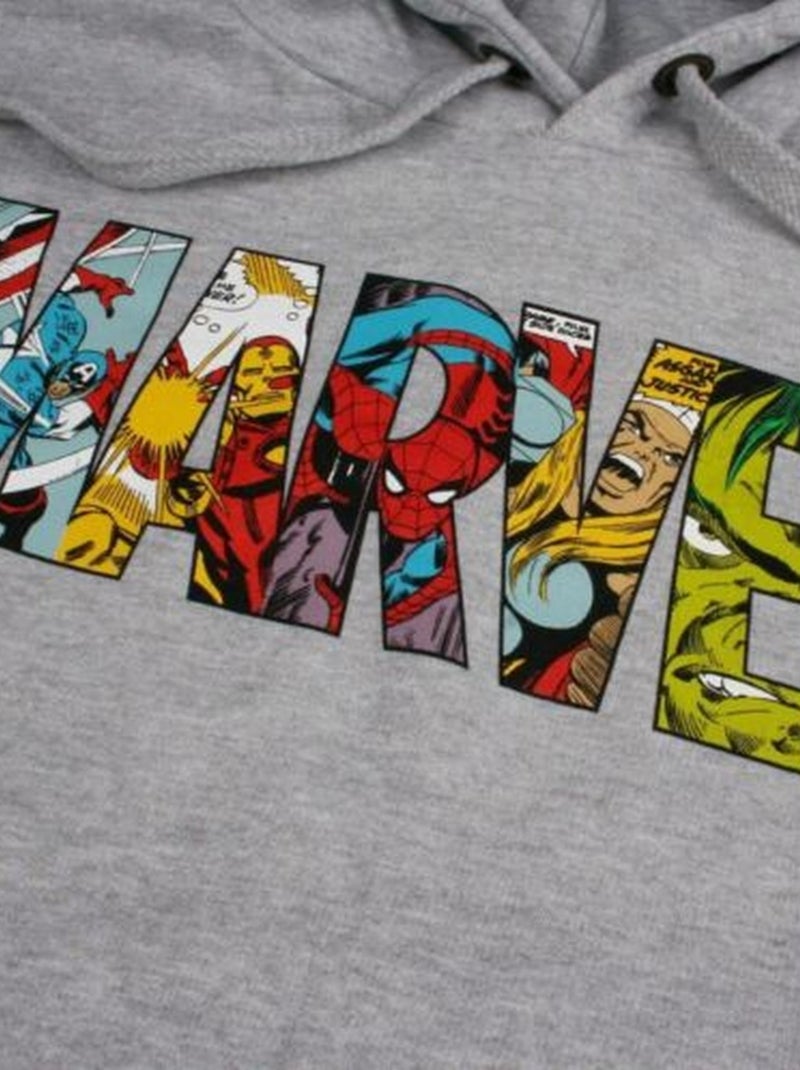 Marvel - Sweat à capuche motifs logo et personnages Gris chiné - Kiabi