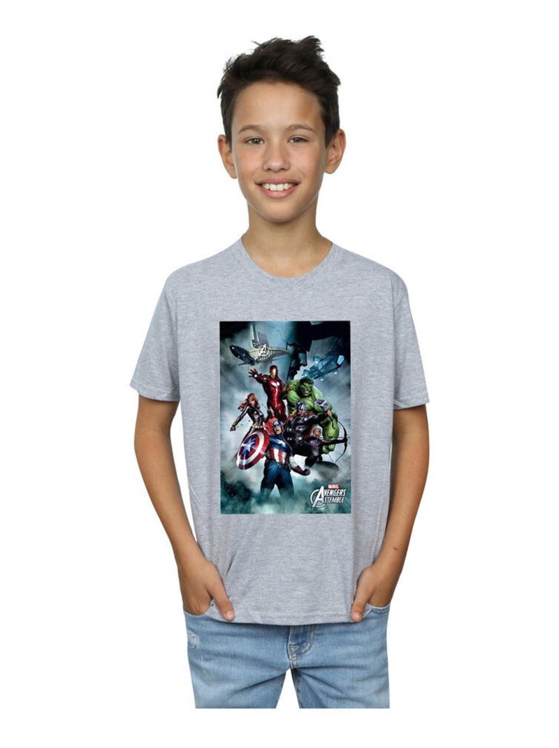 Marvel - T-shirt AVENGERS ASSEMBLE Gris chiné - Kiabi