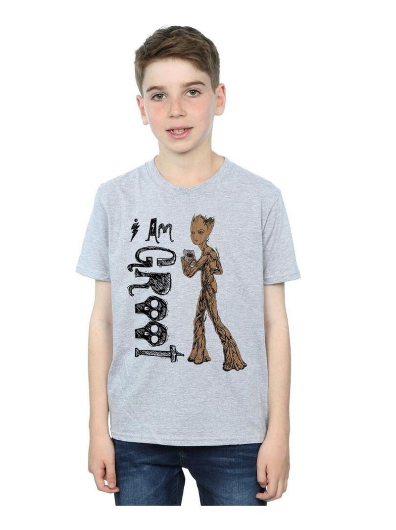 Marvel - T-shirt AVENGERS INFINITY WAR AM TEENAGE GROOT Gris chiné - Kiabi