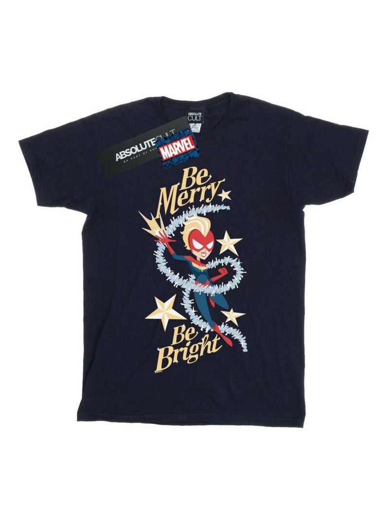 Marvel - T-shirt BE MERRY BE BRIGHT Bleu marine - Kiabi