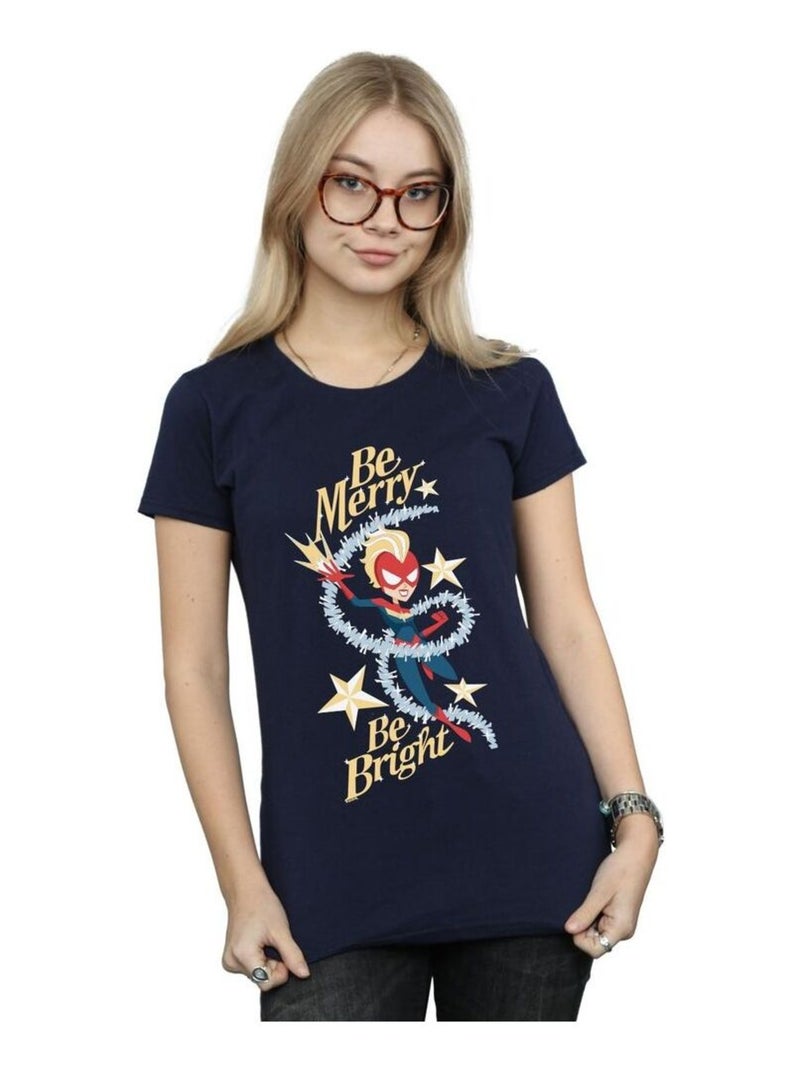 Marvel - T-shirt BE MERRY BE BRIGHT Bleu marine - Kiabi