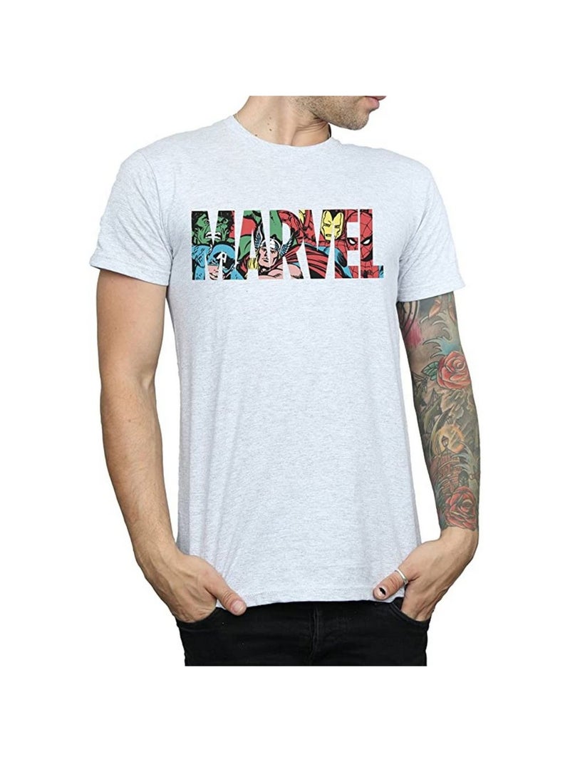 Marvel - T-shirt COMICS (Captain America, Hulk, Iron Man, Spider-Man, Thor) Gris chiné - Kiabi
