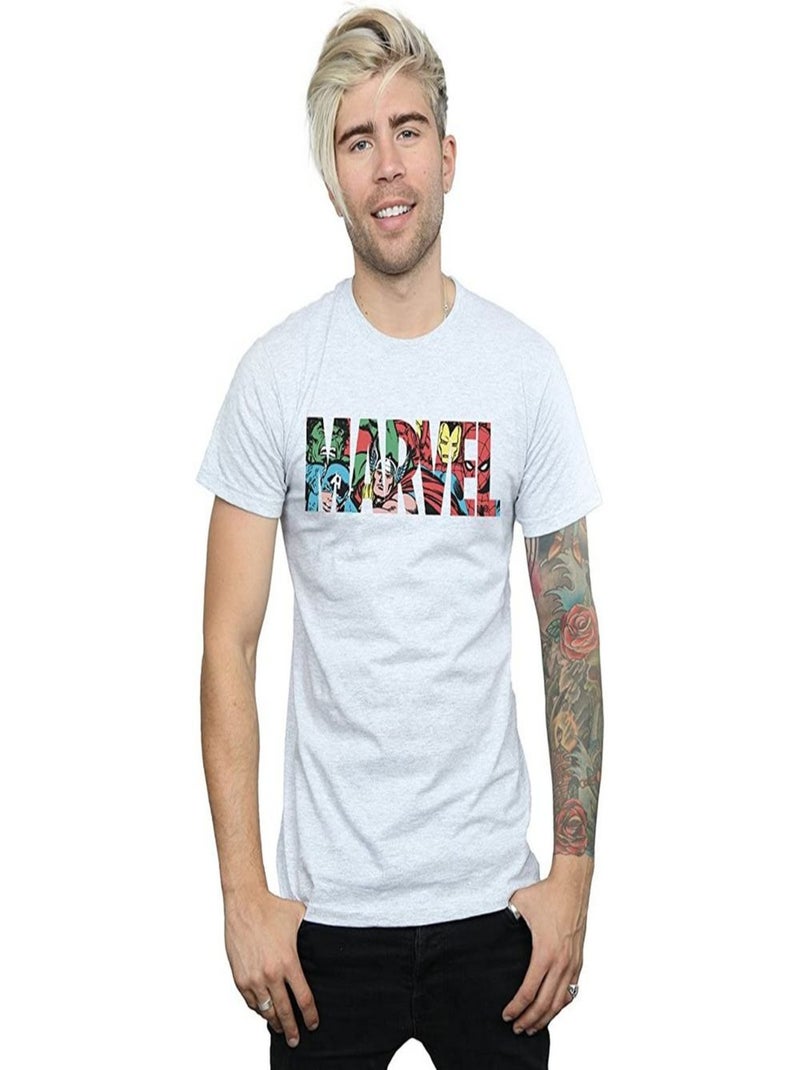 Marvel - T-shirt COMICS (Captain America, Hulk, Iron Man, Spider-Man, Thor) Gris chiné - Kiabi