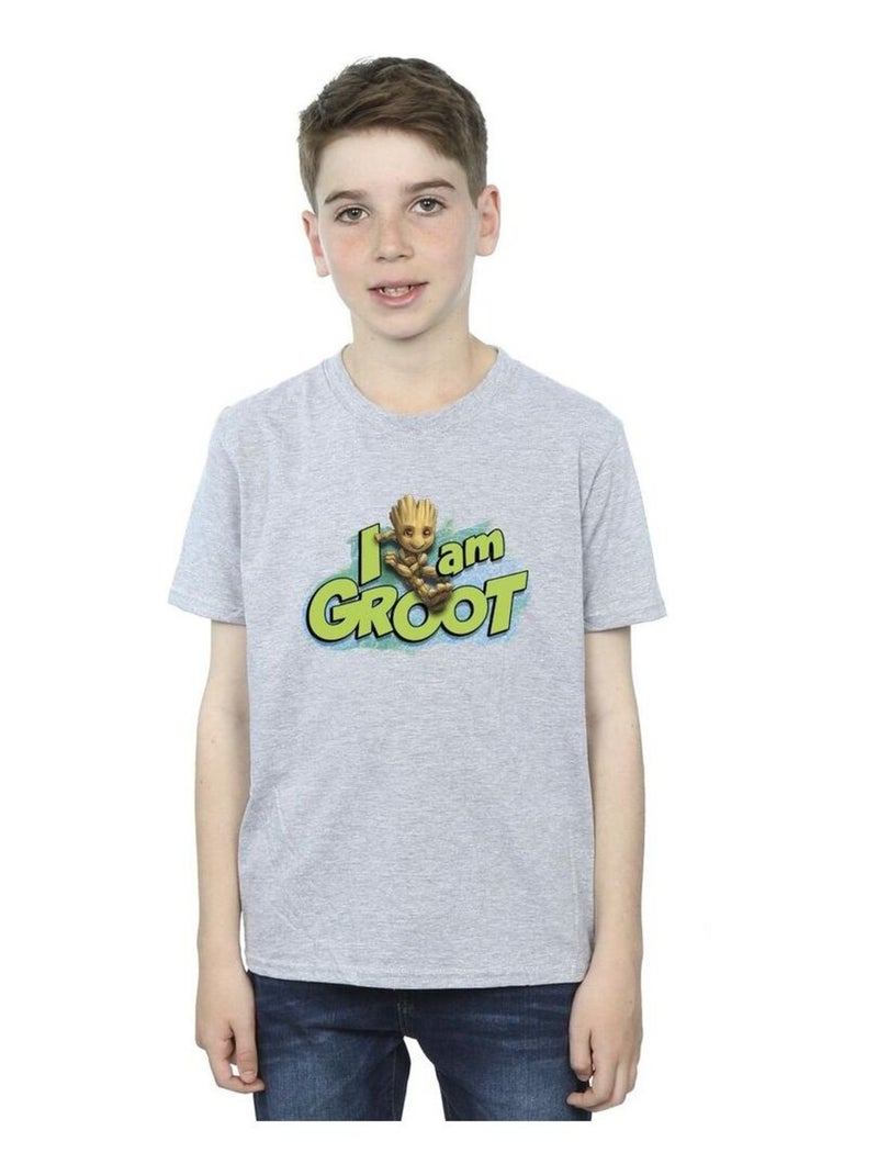 Marvel - T-shirt GUARDIANS OF THE GALAXY AM GROOT Gris chiné - Kiabi