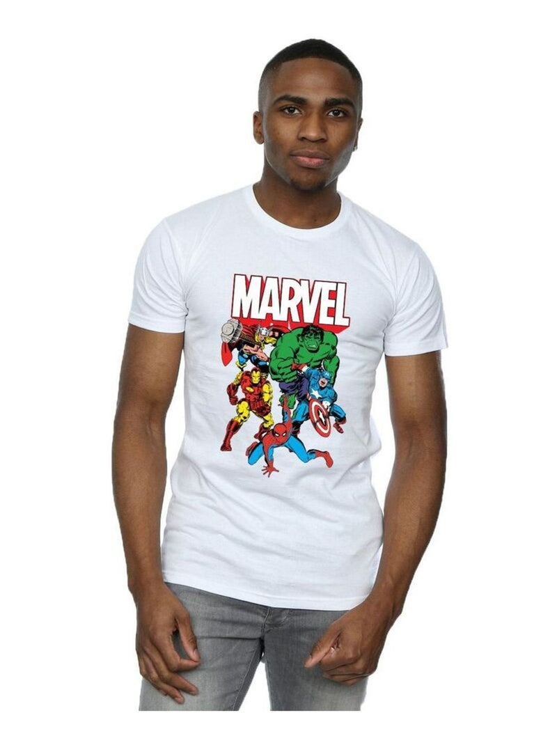 Marvel - T-shirt HERO GROUP (Captain America, Hulk, Iron Man, Spider-Man, Thor) Blanc - Kiabi
