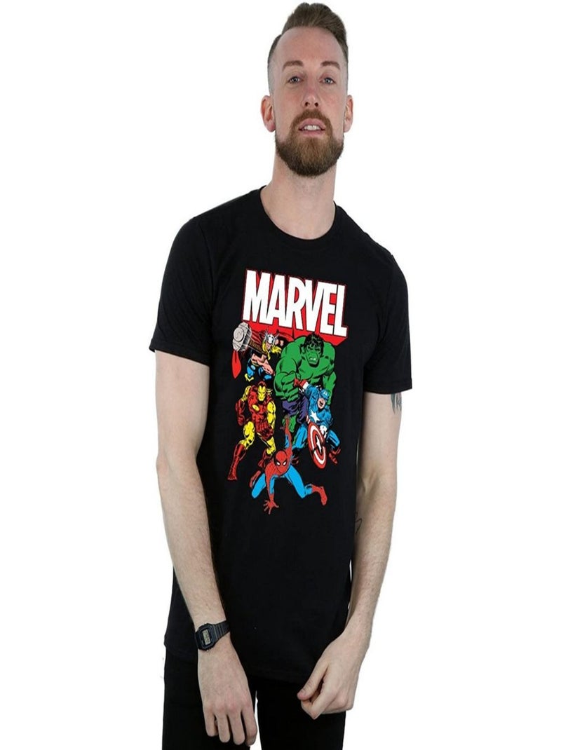 Marvel - T-shirt HERO GROUP (Captain America, Hulk, Iron Man, Spider-Man, Thor) Noir - Kiabi