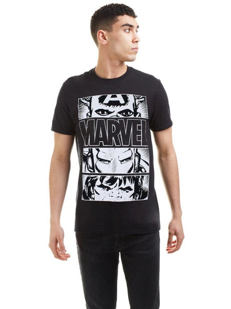 Marvel - T-shirt HEROES EYES (Captain America, Hulk, Iron Man) Noir Gris - Kiabi