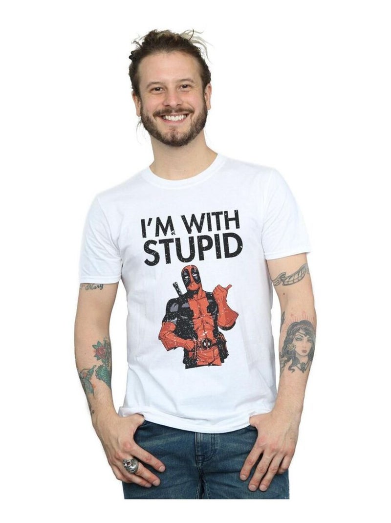 Marvel - T-shirt I'M WITH STUPID Blanc - Kiabi