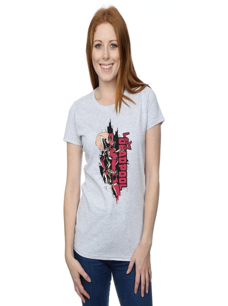 Marvel - T-shirt LADY DEADPOOL Gris chiné - Kiabi