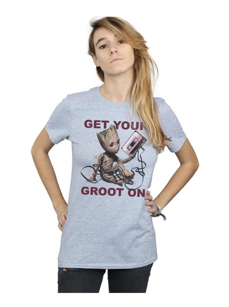 Marvel - T-shirt Les Gardiens de la Galaxie GET YOUR GROOT ON Gris chiné - Kiabi