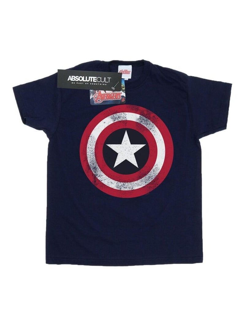Marvel - T-shirt motif Capitaine Amérique motif/style bouclier usé Bleu marine - Kiabi