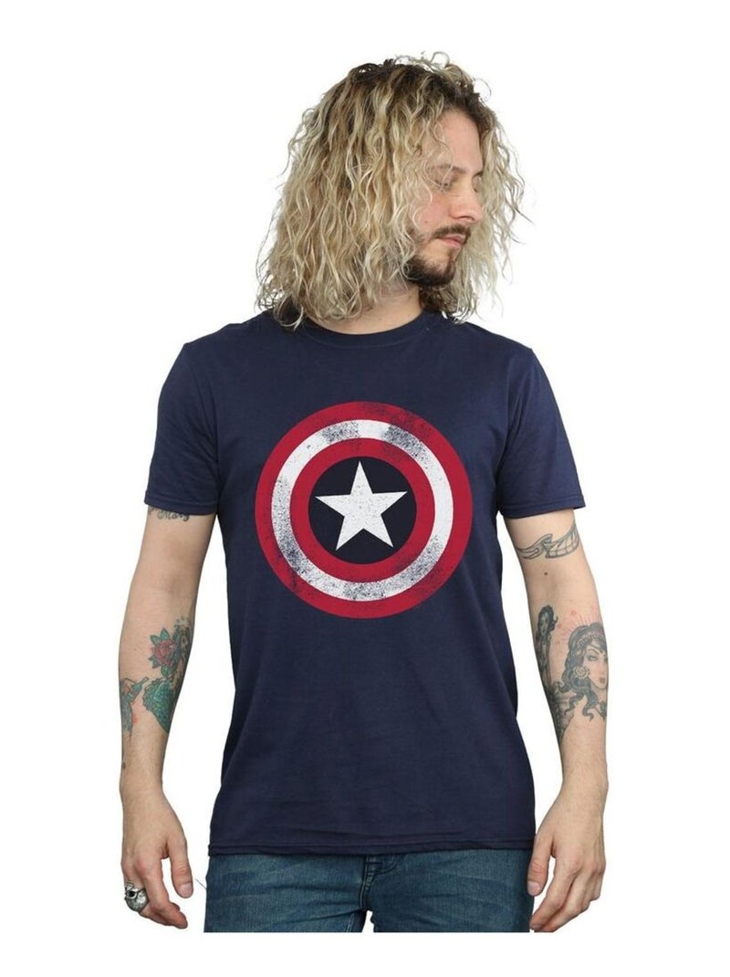 Marvel - T-shirt motif Capitaine Amérique motif/style bouclier usé Bleu marine - Kiabi