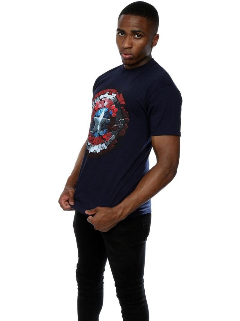 Marvel - T-shirt motif Capitaine Amérique motif/style Hexagone et bouclier CIVIL WAR Bleu marine - Kiabi