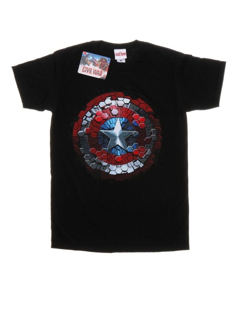 Marvel - T-shirt motif Capitaine Amérique motif/style Hexagone et bouclier CIVIL WAR Noir - Kiabi