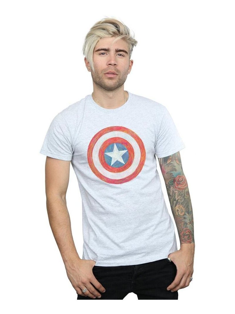 Marvel - T-shirt motif Captain America motif/style Bouclier Gris chiné - Kiabi