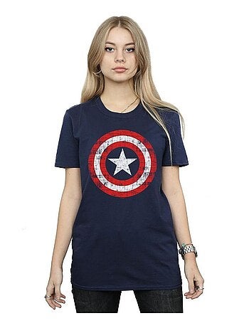 Marvel - T-shirt motif Captain America motif/style bouclier rayé AVENGERS