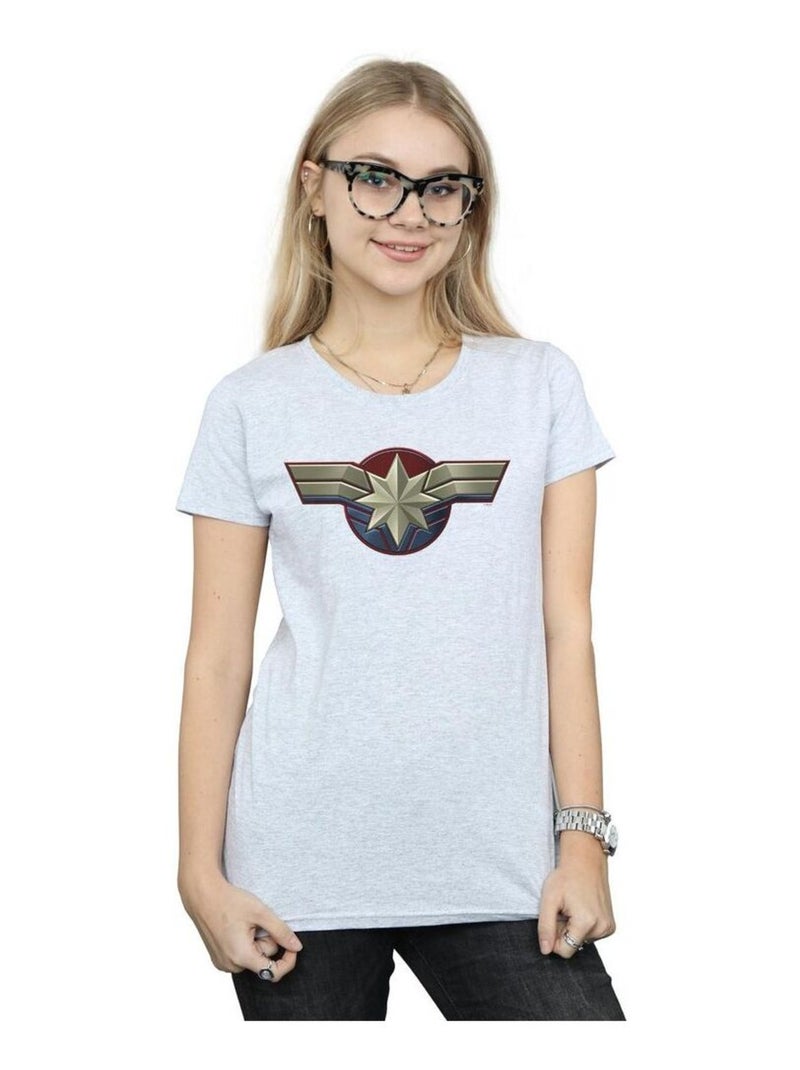 Marvel - T-shirt motif Captain Marvel motif/style emblème Gris chiné - Kiabi
