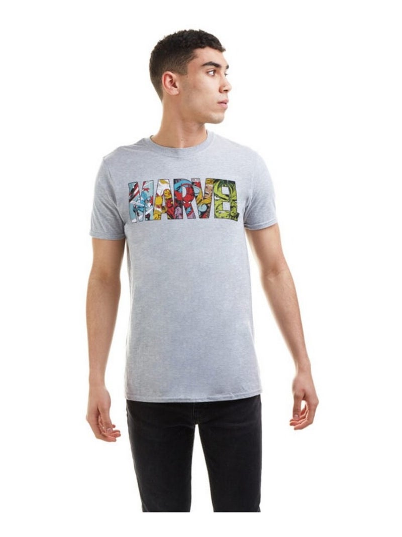 Marvel - T-shirt motif logo style bande dessinée (Captain America, Hulk, Iron Man, Spider-Man) Gris chiné - Kiabi