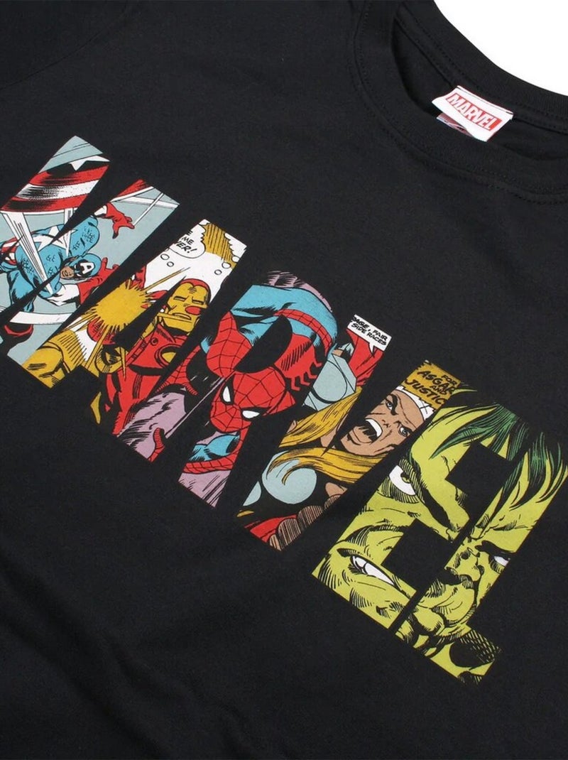 Marvel - T-shirt motif logo style bande dessinée (Captain America, Hulk, Iron Man, Spider-Man) Noir - Kiabi