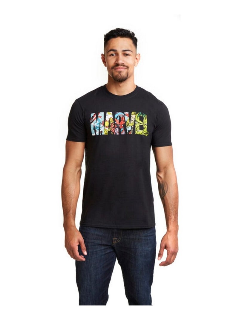 Marvel - T-shirt motif logo style bande dessinée (Captain America, Hulk, Iron Man, Spider-Man) Noir - Kiabi