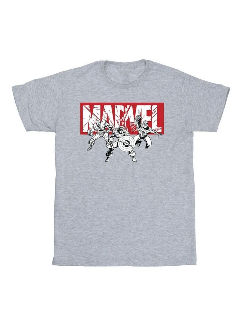 Marvel - T-shirt motif/style groupe de super-héros Gris chiné - Kiabi