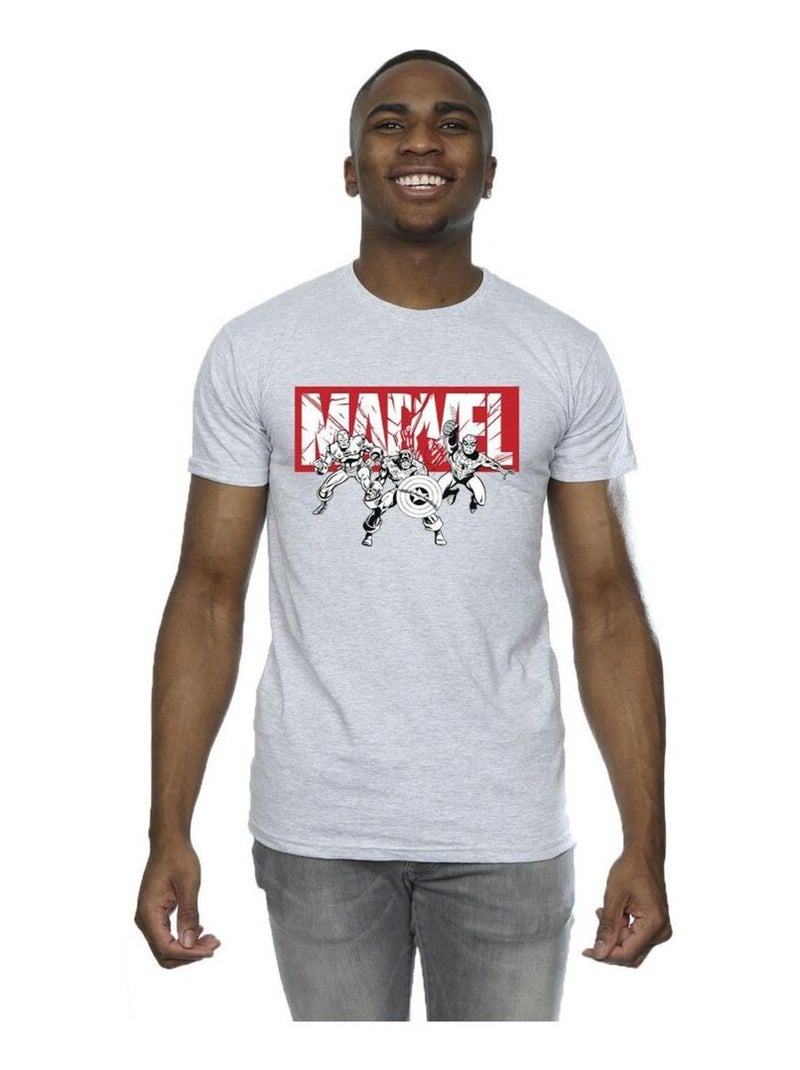 Marvel - T-shirt motif/style groupe de super-héros Gris chiné - Kiabi
