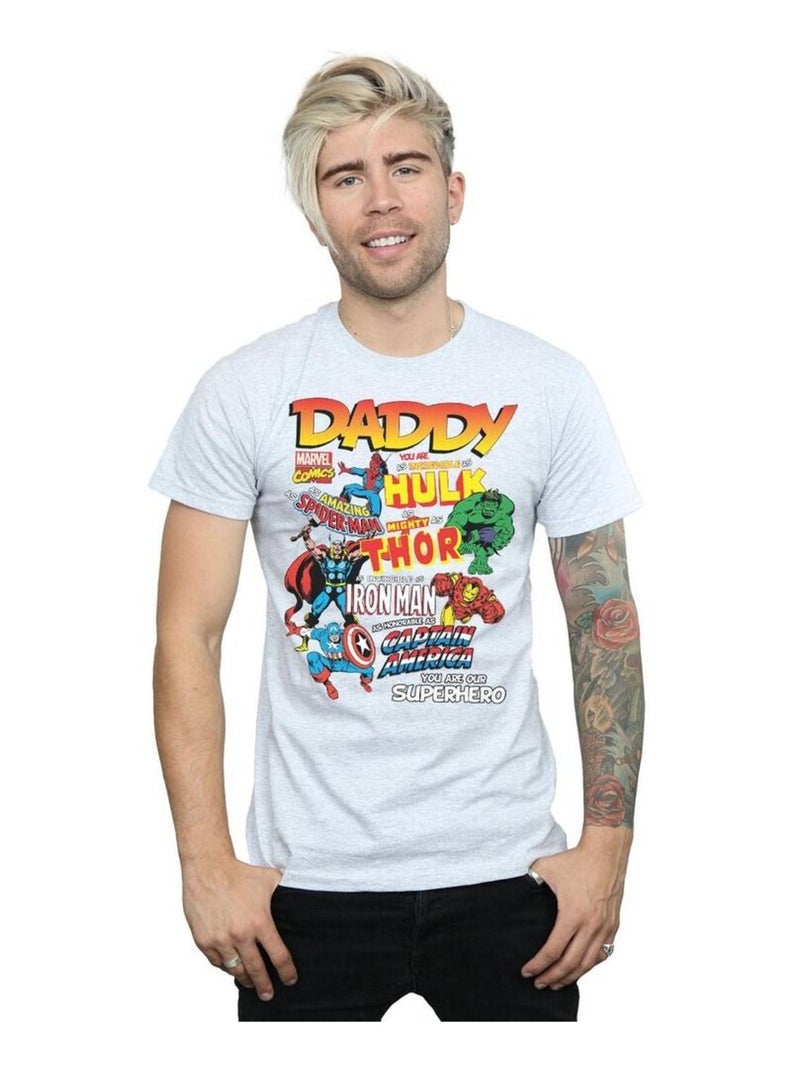 Marvel - T-shirt OUR DAD SLà-HautERHERO Gris chiné - Kiabi