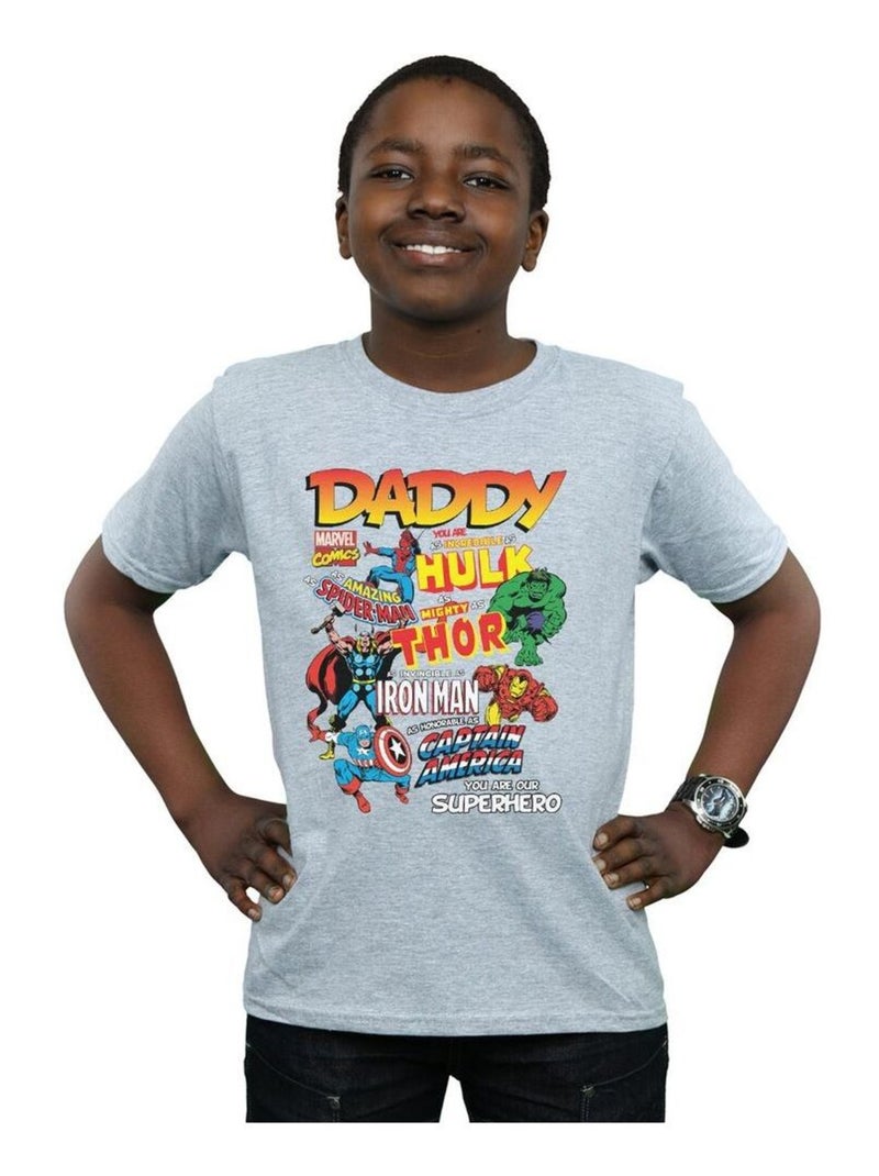 Marvel - T-shirt OUR DAD SUPERHERO Gris chiné - Kiabi