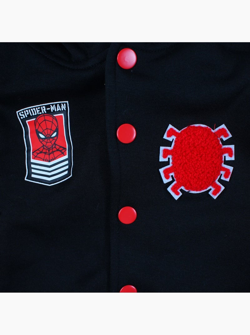 Marvel - veste teddy à capuche boutonnée imprimée, manches longues et détails brodés Noir - Kiabi