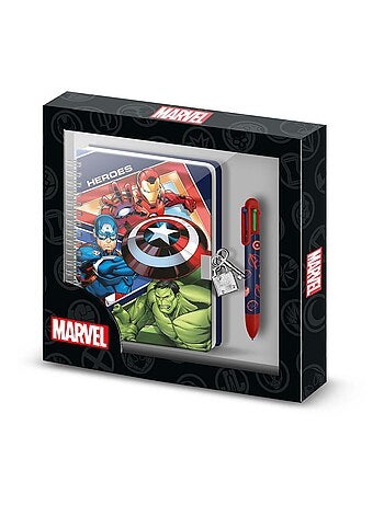 Marvel Avengers Battle Pack de Journal A5 + Stylo 6 Couleurs, Bleu