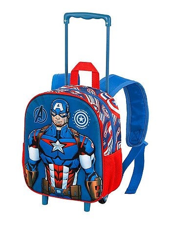 Marvel Captain America First Sac à dos 3D à Roulettes Petit, Bleu