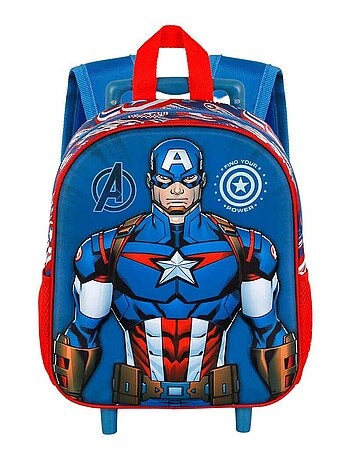 Marvel Captain America First Sac à dos 3D à Roulettes Petit, Bleu