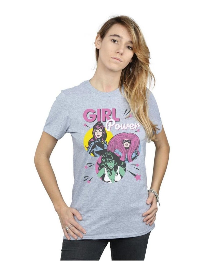 Marvel Comics - T-shirt GIRL POWER Gris chiné - Kiabi