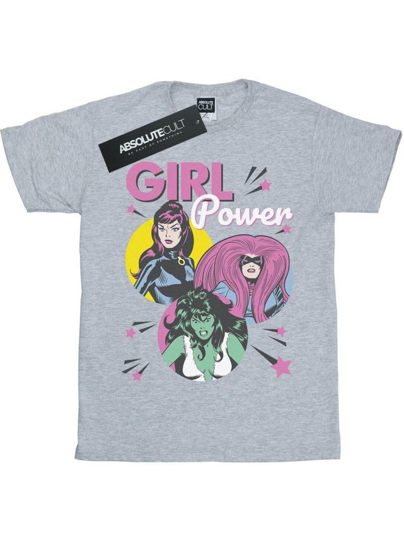 Marvel Comics - T-shirt GIRL POWER Gris chiné - Kiabi