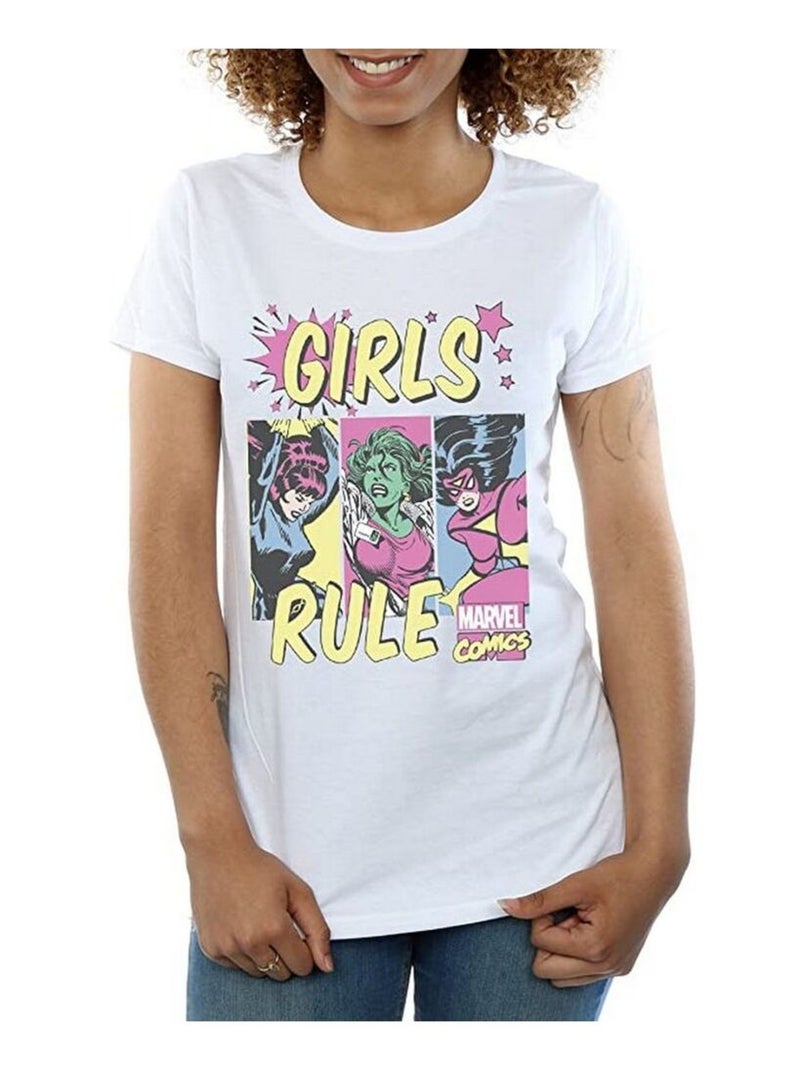 Marvel Comics - T-shirt GIRLS RULE (Black Widow, Miss Hulk, Spider-Woman) Blanc - Kiabi