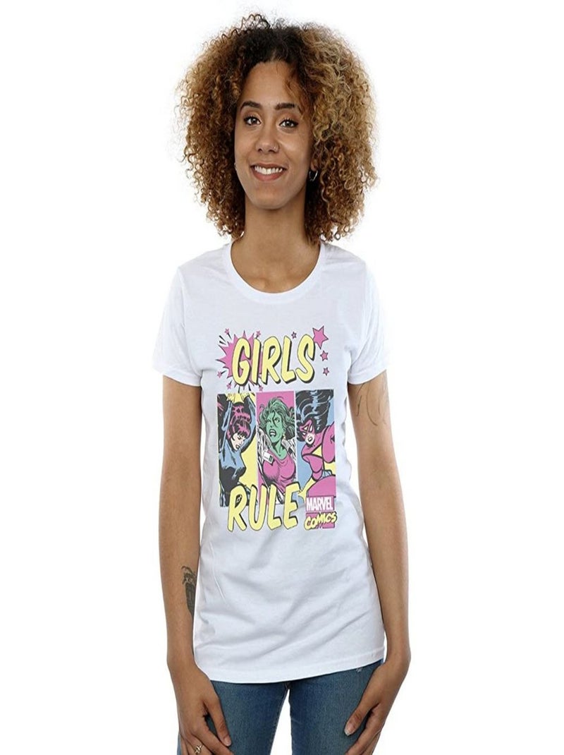 Marvel Comics - T-shirt GIRLS RULE (Black Widow, Miss Hulk, Spider-Woman) Blanc - Kiabi