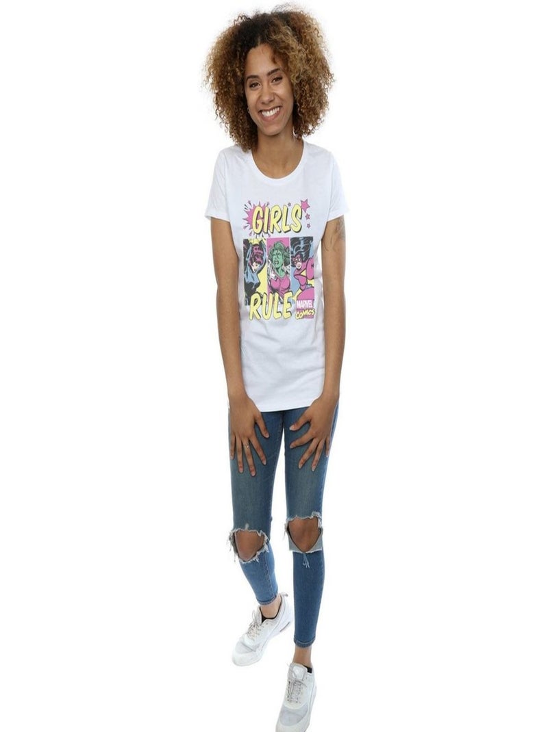Marvel Comics - T-shirt GIRLS RULE Blanc - Kiabi
