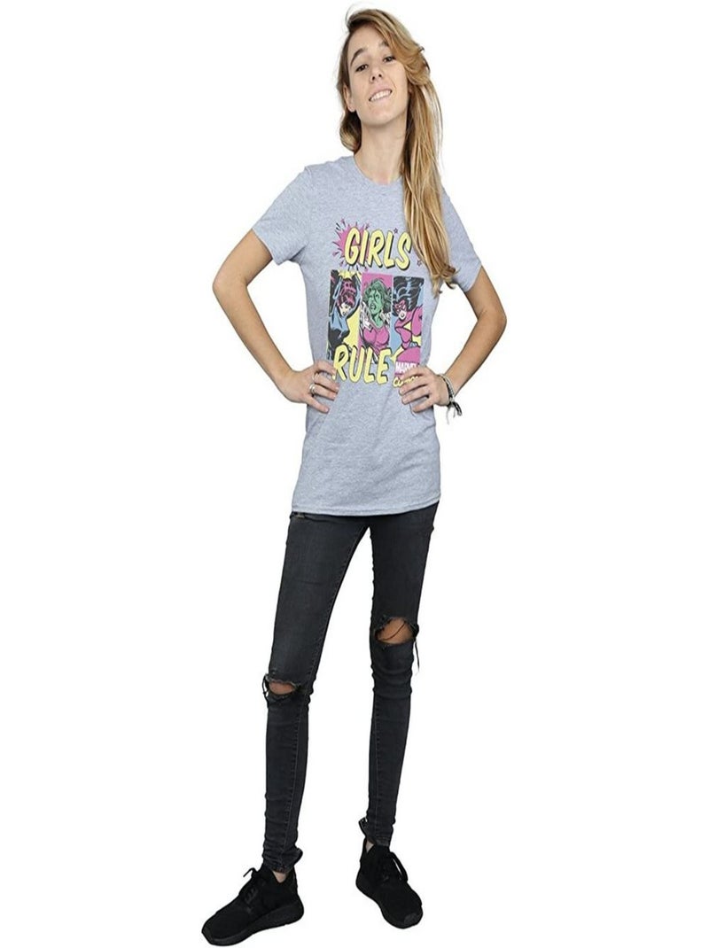 Marvel Comics - T-shirt GIRLS RULE Gris chiné - Kiabi