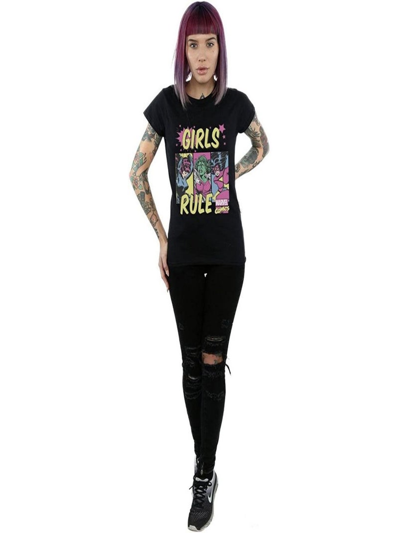 Marvel Comics - T-shirt GIRLS RULE Noir - Kiabi