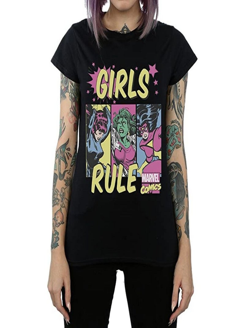 Marvel Comics - T-shirt GIRLS RULE Noir - Kiabi