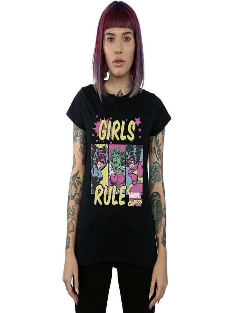 Marvel Comics - T-shirt GIRLS RULE Noir - Kiabi