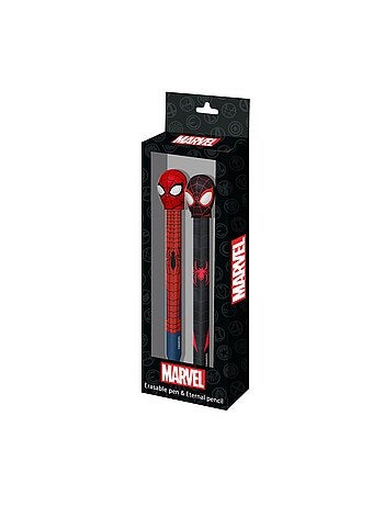 Marvel Spiderman Peter Pack de Crayon Éternel + Stylo Gel Effaçable, Rouge