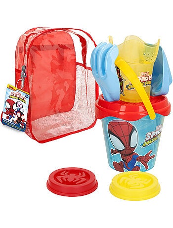 Marvel spidey et sa super équipe seau de plage ø14 cm avec accessoires et sac de transport