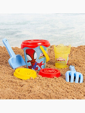 Marvel spidey et sa super équipe seau de plage ø14 cm avec accessoires et sac de transport