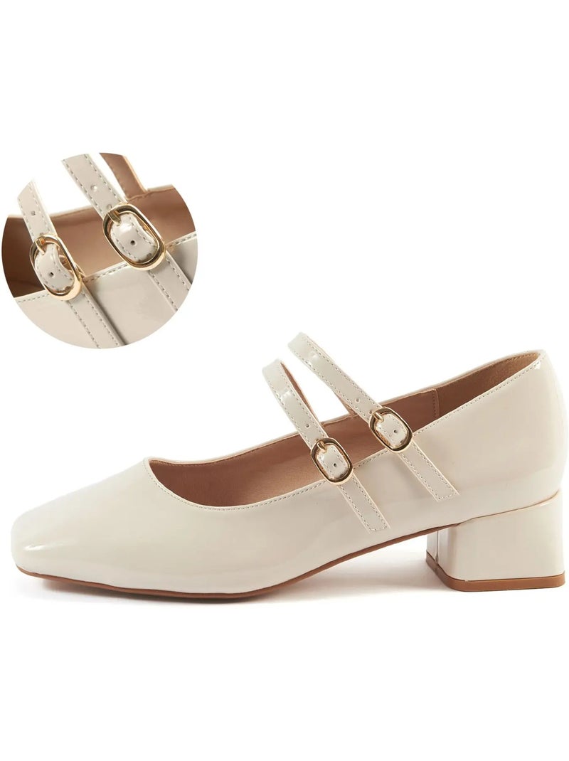 Mary Jane Babies pieds larges H - Modèle Diana Beige - Kiabi
