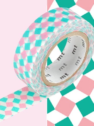 Masking tape petits carrés rose et vert - 1,5 cm x - Masking Tape